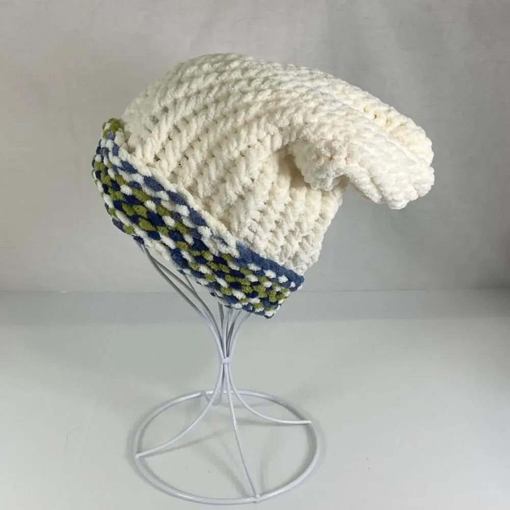 NWT Handmade Chunky Knitted Multicolor Textured Kid/Teen Slouchy Beanie
